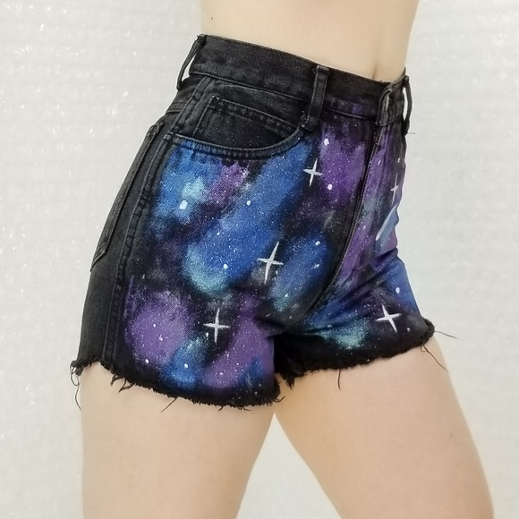 SOLD🌈1990s Rio high-waisted galaxy jean cut offs - Picture 3 of 8